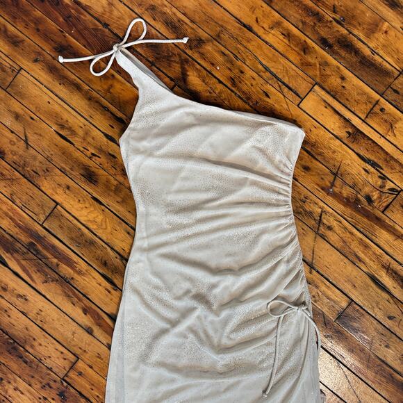 Vintage 90s Zum Zum by Niki Livas Gold Sparkly Prom Dress Side Slit Y2k - Picture 2 of 7